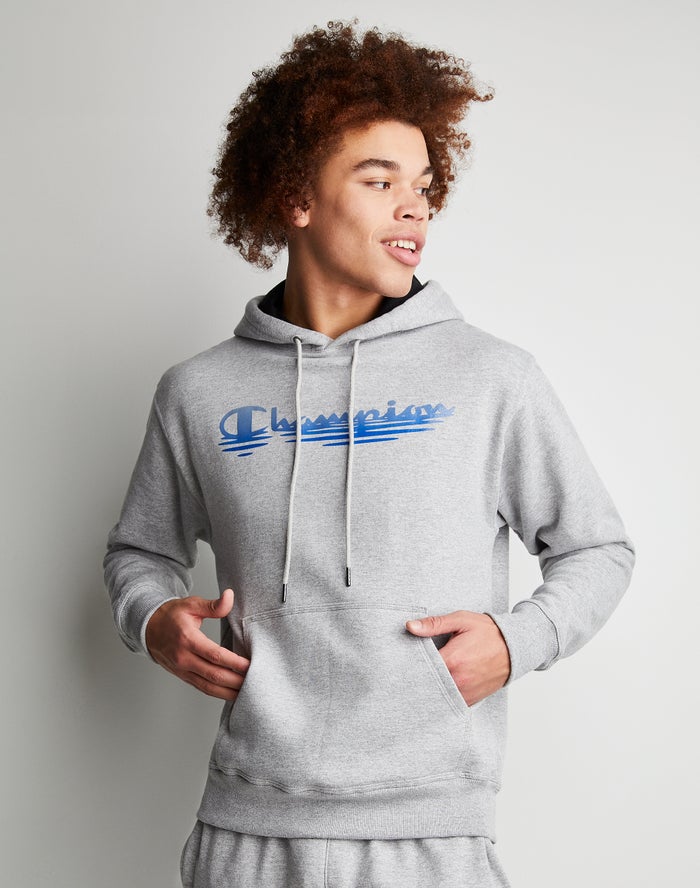 Champion Mens Hoodie NZ - Powerblend Fleece Ripple Effect Grey ( 2109-ZEQJS )